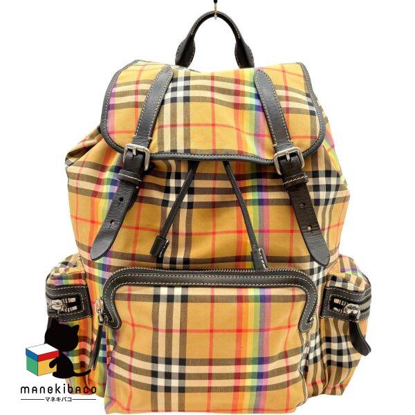 バーバリー　チェック柄リュック　太陽イラスト付き バーバリー チェック柄リュック 太陽イラスト付き Burberry