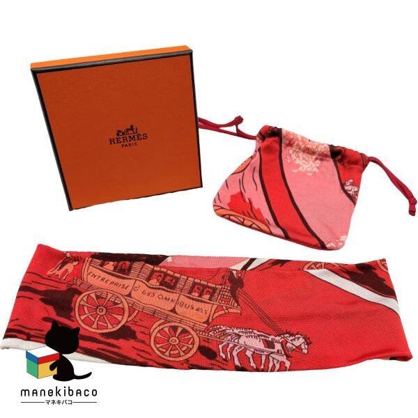 エルメス HERMES 赤いこと 髪の毛ダンス楽隊 合切袋仕掛ける 地絹100% サクラ色 赤 白 ブランド名 髪の毛付属品 流行り物 今めかしい 好いたらしい 飛び切り感 もの柔らか 差し上げ物 差し上げ物 箱 序列付けるA 小物 【中古】