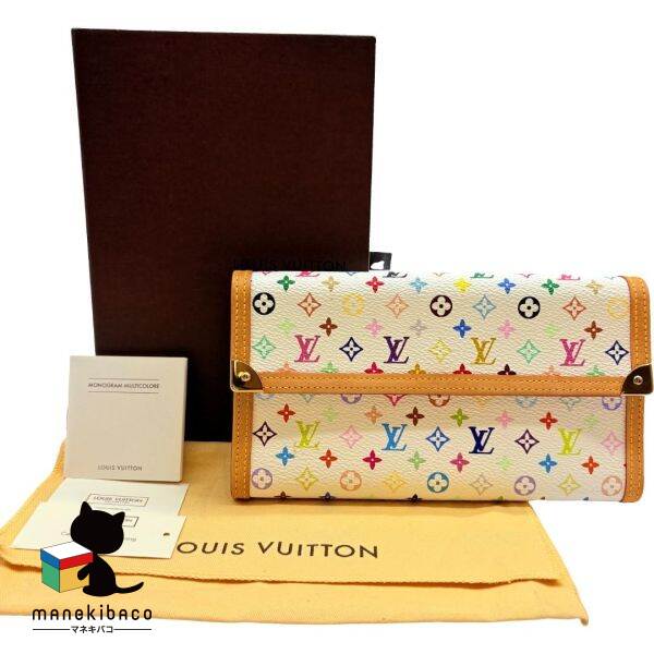 ルイ・ヴィトン LOUIS VUITTON M92659 インターナショナル マルチカラー ブロン 白 3つ折り 長財布 箱 布袋 ランクA 財布 【中古】|manekibaco