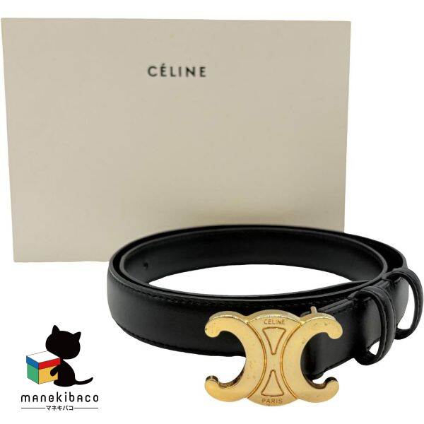 CELINE ブラックレザーベルト ゴールドバックル　80cm 楽天市場】CELINE【セリーヌ】ベルト 馬車 バックル 金具 GD ゴールド