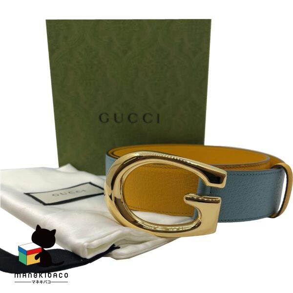 グッチ GUCCI 点火装置青碧 Gバックル 三尺帯 Memorable Buckle 90コマーシャル 水色・黄味がかった 箱 小物 【中古】
