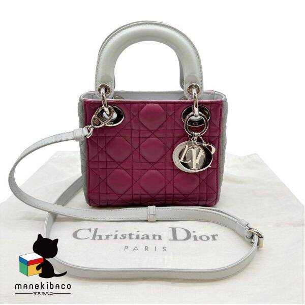 ディオール DIOR パープル ミニカナージュ グレー ボルドー ブランド 2way バッグ ストラップ 布袋 ランクA 女性用バッグ 【中古】