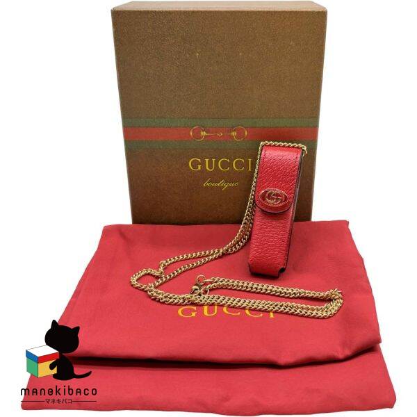グッチ GUCCI 赤いこと 下唇ポシェット 赤 チェーンストラップ 流行り物小物 下唇入れもの 首飾り 箱 布袋 価値づけるS 小物 【中古】