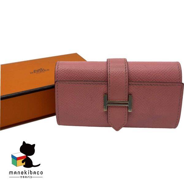 エルメス HERMES サクラ色 ベアン4連足懸かり入れもの サクラ色 しろがね色金具  T目じるし ブランド名 流行り物小物 好いたらしい 雅びやか 箱 価値づけるB 小物 【中古】