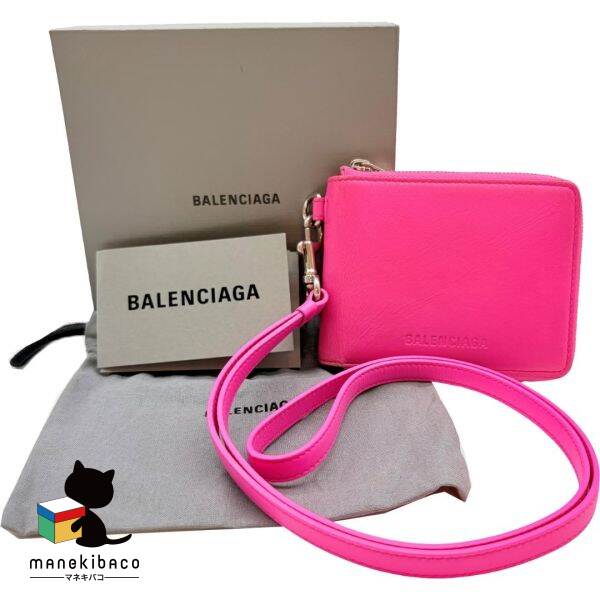バレンシアガ BALENCIAGA サクラ色 同盟罷工さあ美付 ラウンドジップ札入れ サクラ色 コンパクトウォレット ブランド名 札入れ 箱 布袋 冊子本 価値づけるAB 札入れ 【中古】