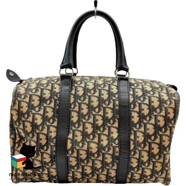 ディオール DIOR ネイビー トロッター ボストンバッグ ネイビー キャンバス/レザー ヴィンテージ ランクB バッグ 【中古】｜manekibaco