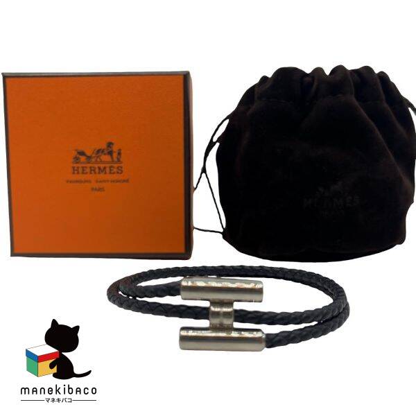 エルメス HERMES 黒いこと トゥルニ 腕輪 黒 しろがね色金具 腕輪 バングル 流行り物小物 付属物 箱 布袋 位置づけるA 付属物 【中古】