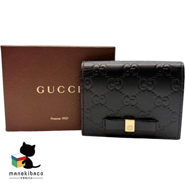 グッチ GUCCI 黒いこと GG帆布 バンブー 黒 ゴールド金具 金入れ ミニ金入れ 2つ折り金入れ 箱 位置づけるA 金入れ 【中古】