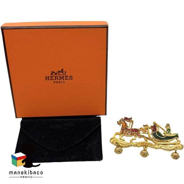 エルメス HERMES ゴールド 馬車 ブローチ ゴールド 箱 布袋 ランクB アクセサリー 【中古】|manekibaco