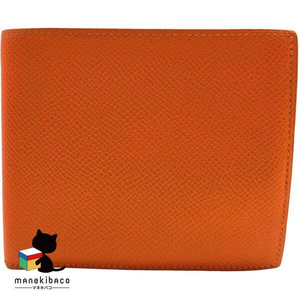 エルメス HERMES オレンジ色 MC2 コペルニクス オレンジ色 エプソン □R目じるし 2つ折り紙入れ 位置づけるA 紙入れ 【中古】