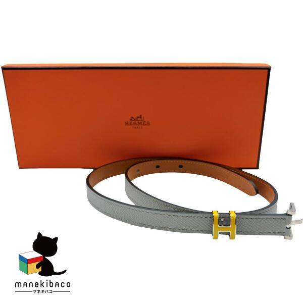 エルメス HERMES グレー ポップ Hベルト70CM ブルーグラシエ ジョーヌバックル B刻印 箱 ランクA 小物 【中古】｜manekibaco 56,650円