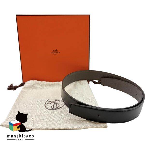 エルメス HERMES ブラック コンスタンス リバーシブルベルト ブラック グレー W刻 75-80CM バックル無 布袋 箱 ランクS 小物 【中古】｜manekibaco