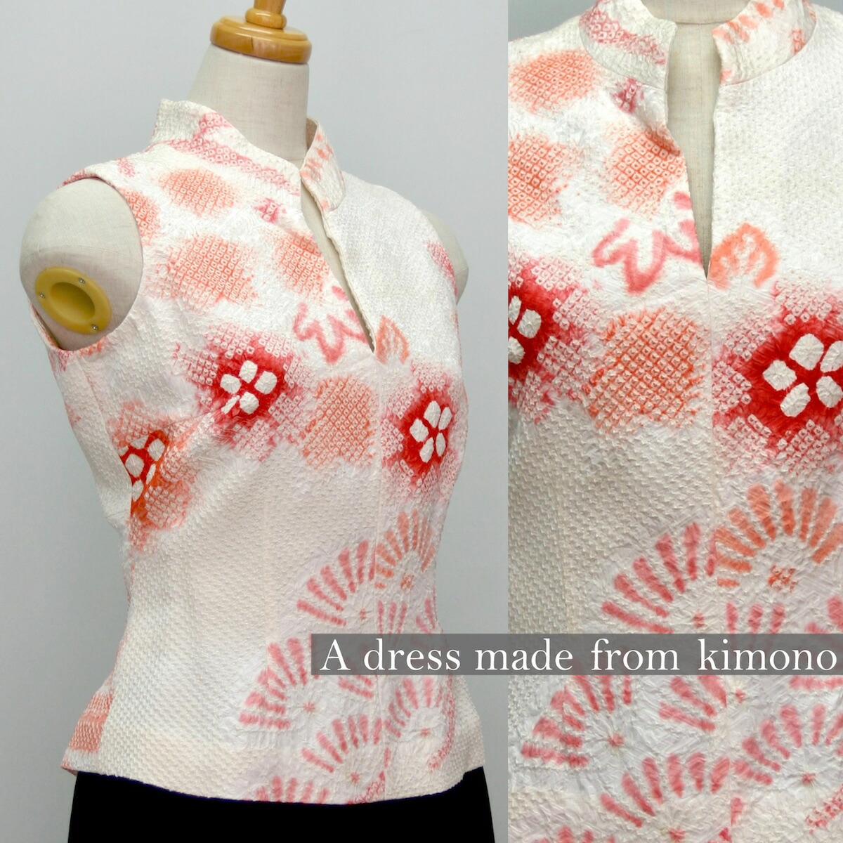 祝開店 大放出セール開催中 親族 二次会 お呼ばれ 参列 結婚式 ツーピース パーティードレス フォーマルドレス ドレス 着物 和ドレス 振袖リメイクドレス 送料無料 一点物の正絹絞りの振袖のトップス 日本製 友人 シルク 絹 正絹 振袖 40代 30代 代 15