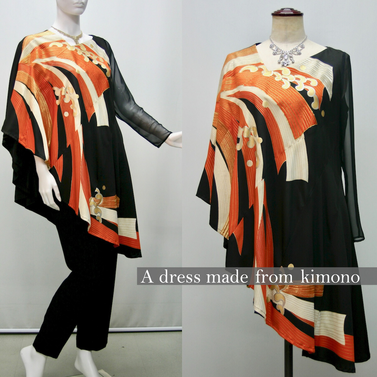 ブランド品専門 一点物の正絹留袖チュニック 新品の着物地使用 2153レディースファッション 日本製 ドレス 着物リメイクドレス 和ドレス 送料無料 新品の着物地使用 着物 ドレス 結婚式 新品の正絹着物地をチュニックにリメイクしました 結婚式やパーティーに