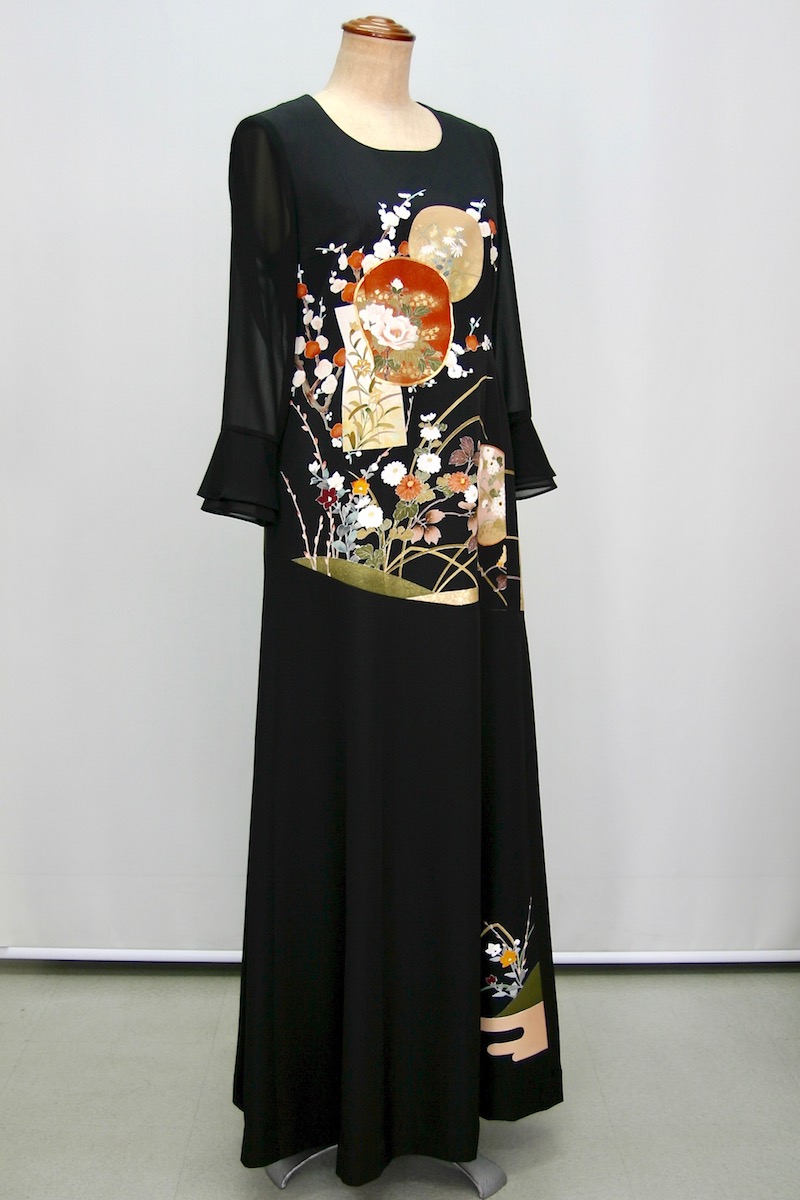 一点物の正絹留袖ドレス 留袖ドレス 加賀友禅 留袖 着物リメイクドレス 和ドレス 結婚式 参列 母親 親族 フォーマルドレス ワンピース 正絹 絹 日本製 送料無料 9号 1147 Monitor Systems Com