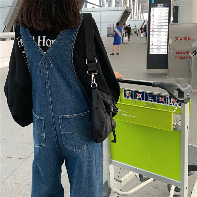 楽天市場 サロペット オールインワン オーバーオール デニム 無地 レイヤード 春 夏 秋 冬 ロング丈 オルチャン 可愛い 着回し力 カジュアル アメカジ シンプル ワイドパンツ つなぎ リラックス ロールアップ ストレート 大人 旅行 お出かけ レディース ライトブルー