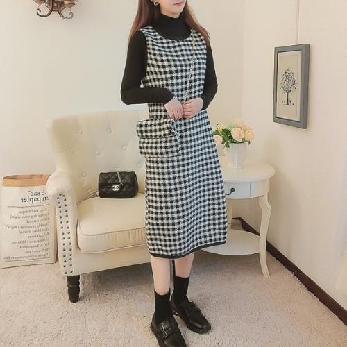 楽天市場 ワンピース セットアップ ツーピース カットソー ポシェット 無地 千鳥格子 ラウンドネック タートルネック 秋 冬 長袖 ミモレ丈 オルチャン ニット ジャンパースカート ウール ショルダーバッグ チェーン 旅行 上品 大人 女子会 デート レディース ブラック