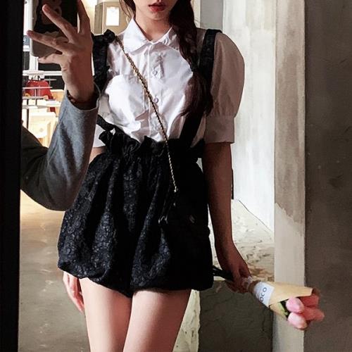 楽天市場 量産型 参戦服 ゆめかわ やみかわ ツーピース セットアップ ブラウス ワンピース レース 可愛い チェック ラウンドネック 春 秋 冬 長袖 ミニ丈 大きいサイズ サロペット リボン ショートパンツ フリル ガーリー レディース ブラック レディースマロン