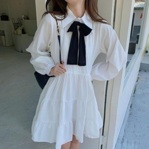 楽天市場 ワンピース 量産型 参戦服 お嬢様 韓国 ゆめかわいい やみかわいい 原宿系 地雷系 バイカラー オルチャン 無地 異素材mix 襟付き 春 秋 冬 長袖 ひざ上丈 ショート丈 ティアード リボン フレア Aライン ふんわり おしゃれ 可愛い レディース ブラック ホワイト