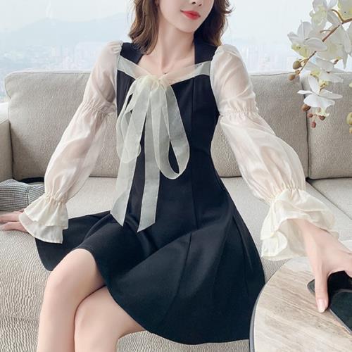 楽天市場 ワンピース ツイード 量産型 お嬢様 韓国 原宿系 地雷系 スタンドカラー 秋 冬 長袖 ミニ丈 ショート丈 おしゃれ 可愛い オルチャン 大人可愛い フリル パールボタン フレア Aライン バイカラー 清楚 上品 フェミニン お呼ばれ 食事会 レディース ホワイト