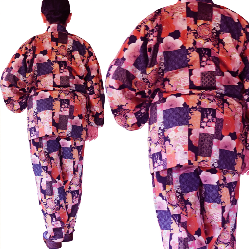 レビューを書けば送料当店負担 日本の煌びやかな着物柄の作務衣 レディース さむえ さむい 女性 紬と花柄のコラボ モンペ もんぺ  arabxxnxx.com