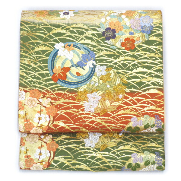 正絹袋帯 〔花の丸霞草文 唐三彩〕 503 山下織物(株)|丸屋呉服店