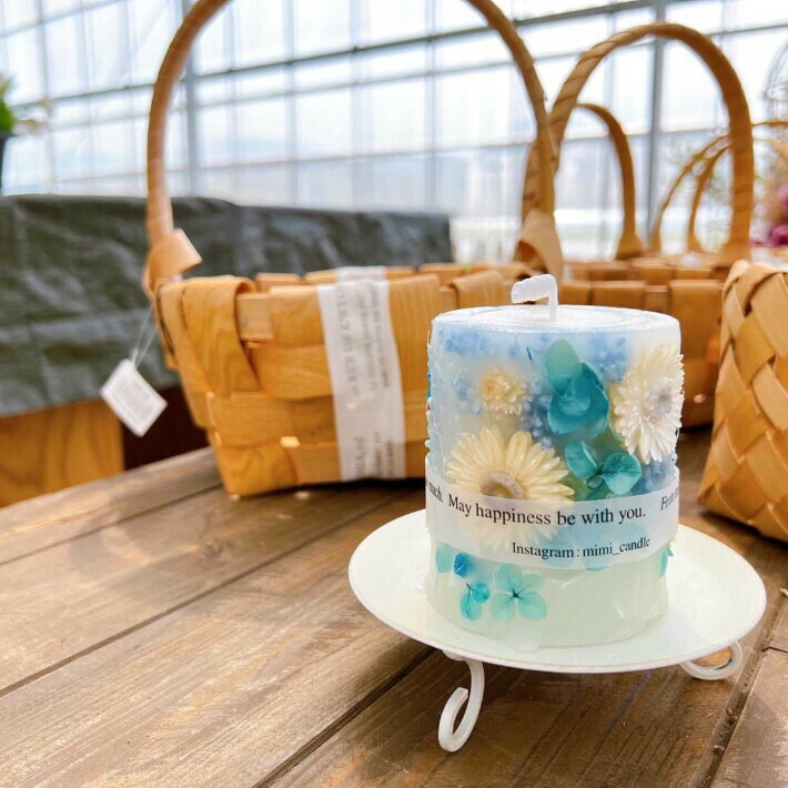 ドライフラワー キャンドル 6月 ブルー 春 Sサイズ ハンドメイド ボタニカルキャンドル 紫陽花
