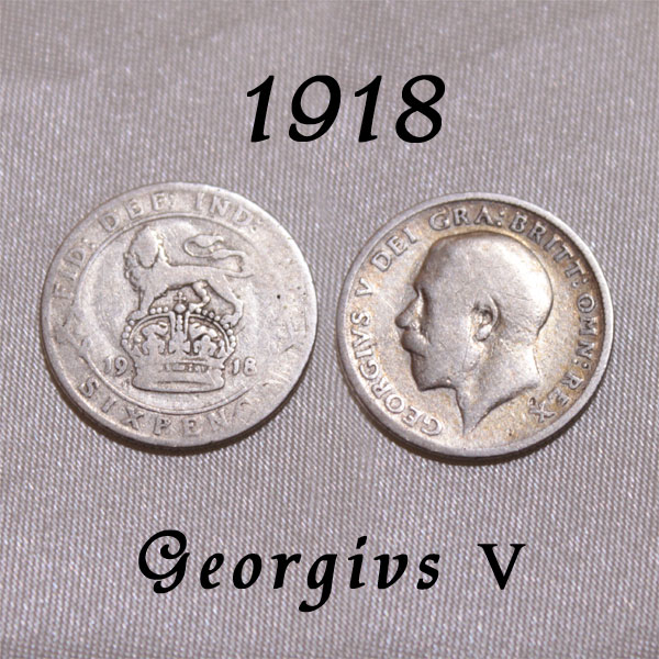 1918年 ジョージ5世 第一次世界大戦 終戦 獅子と王冠 イギリス 幸福 スターリング シルバー Silver ハッピー ウェディング シックスペンス 花嫁の左の靴に銀の6ペンス ラッキー 幸運を運ぶアンティーク銀貨 幸せな結婚 プレゼント