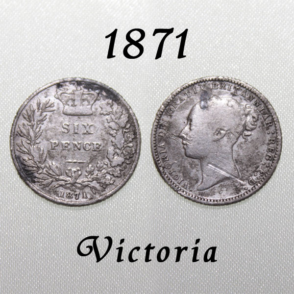 1871年 ヤングヘッド ヴィクトリア女王 イギリスが最も栄えた時代 幸福の6ペンスコイン スターリング シルバー ハッピー ウェディング シックスペンス 花嫁の左の靴に銀の6ペンス ラッキー 幸運を運ぶアンティーク銀貨 幸せな結婚
