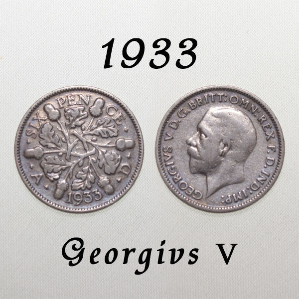 <br>1933年 成長と繁栄 オーク デザイン どんぐり Acon Ork ジョージ5世 イギリス 50％ .500 シルバー Silver ハッピー ウェディング シックスペンス 花嫁の左の靴に銀の6ペンス ラッキー 幸福 幸運を運ぶアンティーク銀貨 幸せな結婚 お祝い プレゼント