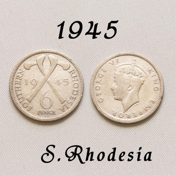 <br>南ローデシア 1945年 Southern Rhodesia 幸福の6ペンス コイン .500 スターリングシルバー 銀貨 ジョージ６世 ハッピー ウェディング シックス ペンス Happy wedding sixpence 結婚式 花嫁に左の靴 プレゼント ギフト 【中古】