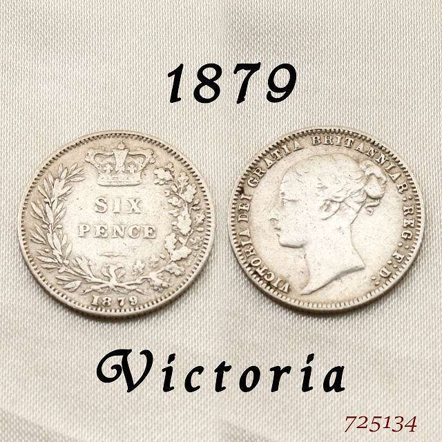 1879年 ヤングヘッド ヴィクトリア女王 イギリスが最も栄えた時代 幸福の6ペンスコイン スターリング シルバー ハッピー ウェディング シックスペンス 花嫁の左の靴に銀の6ペンス ラッキー 幸運を運ぶアンティーク銀貨 幸せな結婚 プレゼント