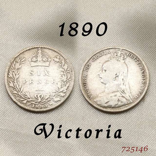 1890年 ヴィクトリア女王 イギリスが最も栄えた時代 幸福のコイン 銀貨 スターリング シルバー ハッピー ウェディング シックスペンス 花嫁の左の靴に銀の6ペンス ラッキー 幸運を運ぶ アンティーク銀貨 幸せな結婚の為に プレゼントに 【中古】