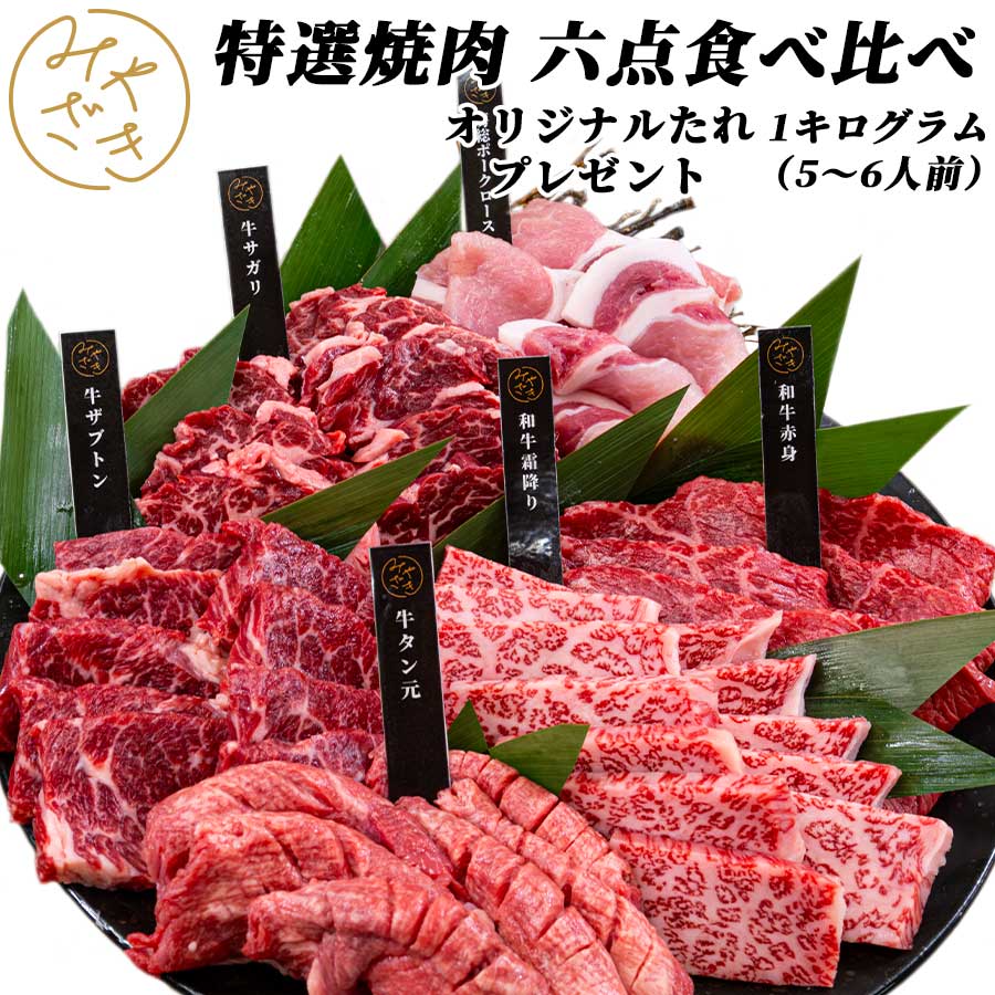 【送料無料】 焼肉セット 食べ比べ 6種類 1キロ （5 ～ 6人前） 冷凍 / 冷蔵 牛肉 豚肉 牛タン 赤身 霜降り 焼肉 鉄板焼 BBQ バーベキュー お取り寄せ おうちごはん グルメ おつまみ<br>母の日 贈り物 プレゼント ギフト