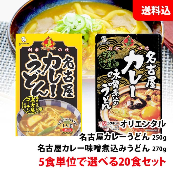 送料無料 カレーうどん 20食セット 5食単位で選べる 名古屋コーチン / カレー味噌煮込みうどん レトルト カレーうどんの素 カレーソース オリエンタル