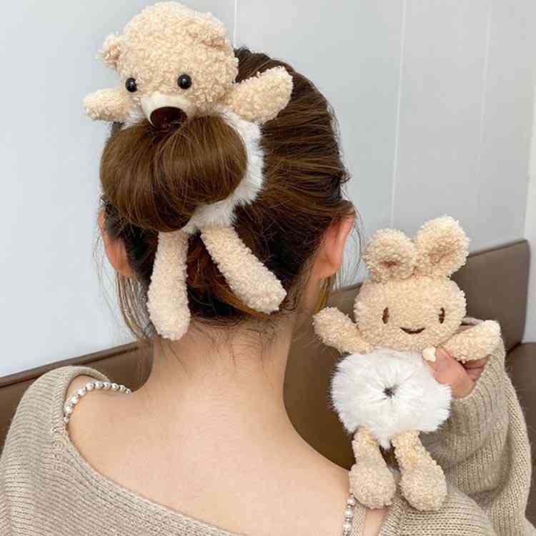 市場 シュシュ 子供 ヘアゴム 髪飾り ふわふわ ヘアアクセサリー 熊 くま 秋冬 クマ ぬいぐるみ