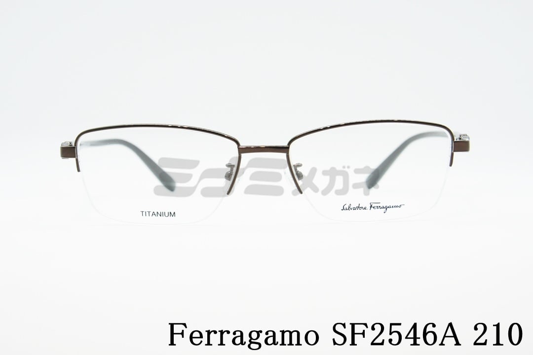 Salvatore FERRAGAMO メガネ SF2546A 210 ナイロール メタル スクエア スリム ハーフリム ブロー オシャレ フェラガモ 鯖江 眼鏡 日本製 国内 正規品|ミナミメガネ 店