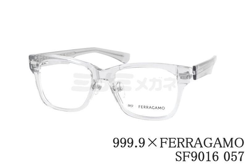 999.9&times;FERRAGAMO クリア メガネ SF9016 057 ウェリントン セル アジアンフィット 眼鏡 オシャレ フォーナインズ コラボ フェラガモ 鯖江 日本製 国内 正規品｜ミナミメガネ 店