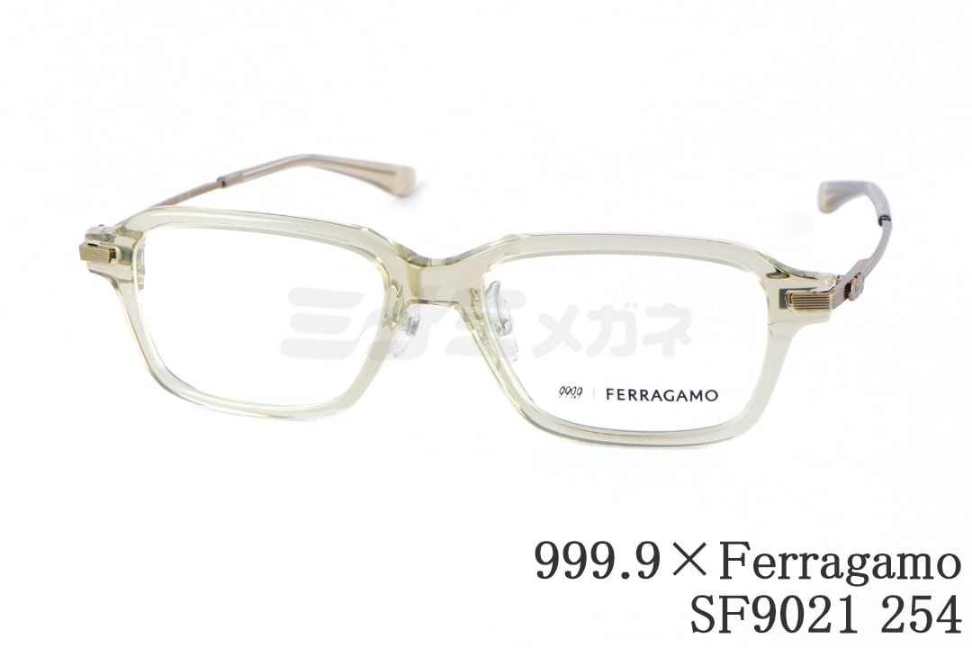 999.9×FERRAGAMO メガネ SF9021 254 スクエア スリム セル アジアンフィット 眼鏡 オシャレ フォーナインズ コラボ フェラガモ 鯖江 日本製 国内 正規品