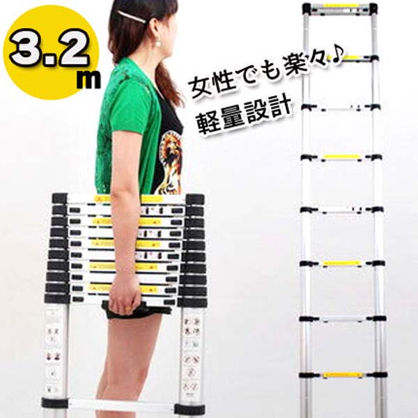 掛けはしご3.2m 伸縮性掛けはしご 掛けはしご ハシゴ 掛けはしご3.2m 脚立 ロング大きさ 横すべり式 高さやり方 車 洗車 ガーデニング[DH00002]