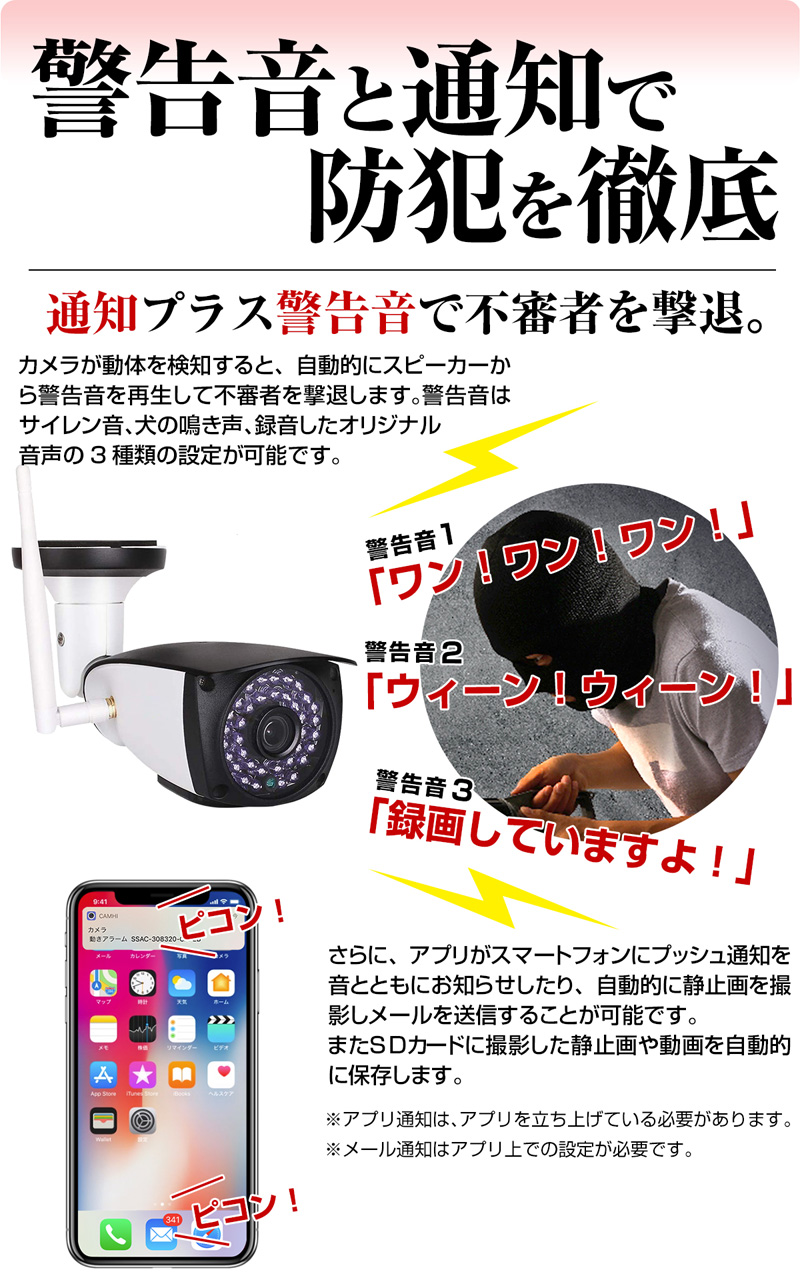 選べる解像度 最大500万画素 ワイヤレス Wifi も有線も使える Sdカード スマホから録音 録画 双方向通話 技術適合基準取得済 駐車場 Sdカード録画 小型 屋外 Wifi 無線 500万画素 ワイヤレス 防犯カメラ 監視カメラ 0万画素 100万画素 家庭用 小型 Sdカード 録画