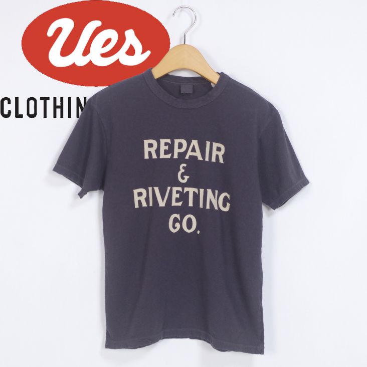 UES ウエス プリント半袖Ｔ REPAIR シンプル オーガニックコットン オーガニック コットン 綿100％ 春夏 オシャレ お揃い リペアー リベット made in JAPAN 日本製 生地 丈夫 バインダーネック 天竺生地 伸縮性 経年変化 色褪せ ヴィンテージ感 ビンテージ加工
