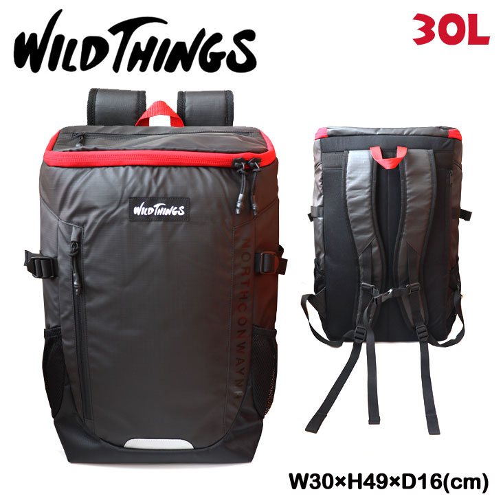 WILD THINGS ワイルドシングス 30L バックパック スクエア リュックサック バッグ 鞄 ファスナー フロントポケット クッションポケット ダブルファスナー ショルダーハーネス ロゴ シンプル かわいい おしゃれ おでかけ 通勤 通学 旅行 使いやすい 大容量