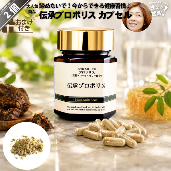 【2個セット】 伝承 プロポリス （約1ヵ月分/120球） 【クーポン配布中】 ローヤルゼリー 花粉 ビーポーレン 配合 健康食品 サプリメント サプリ カプセル 養蜂場 健康 ブラジル産プロポリス 送料込【送料無料】｜自然と伝承の恵み-みつばちロード