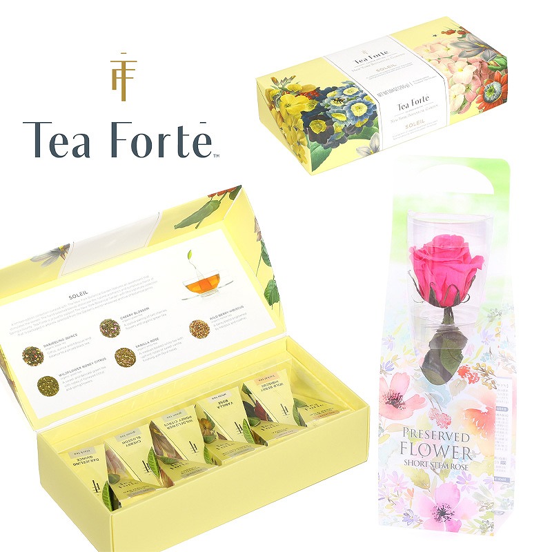 お花と紅茶のギフトセット ティーフォルテ Tea Forte ソレイユ シングル 10個入り 紅茶 フラワー ギフト ティーバッグ バラ 薔薇 プリザーブドフラワー オーガニック ハーブティー おしゃれ 人気 かわいい 誕生日 内祝い 母の日 プレゼント お返し 21特集