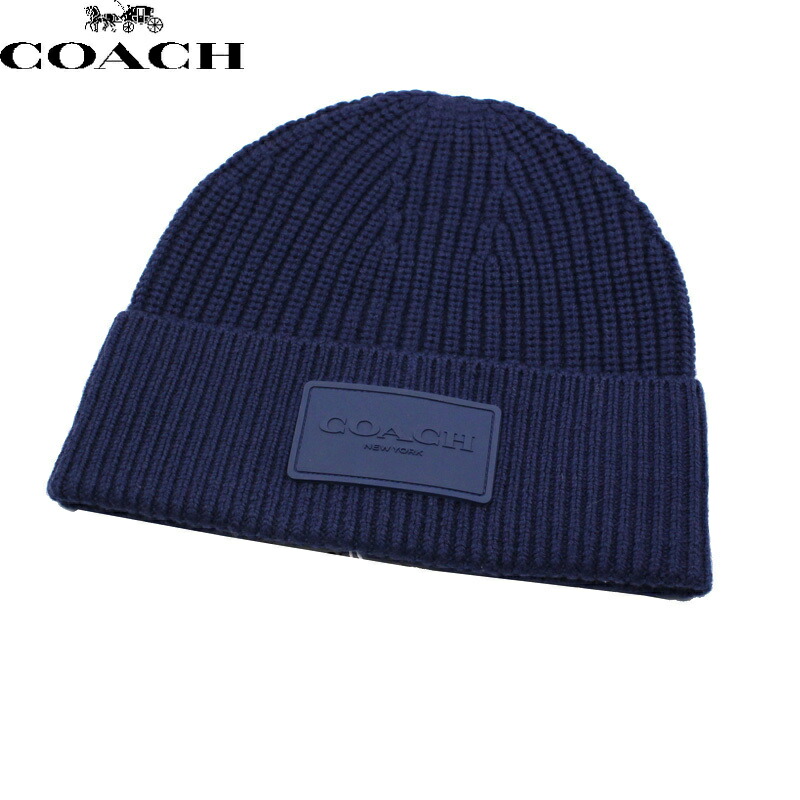 新品　コーチ COACH ビーニー ニット帽 COACH（コーチ）の「ニット ビーニー・レザー パッチ（ニット