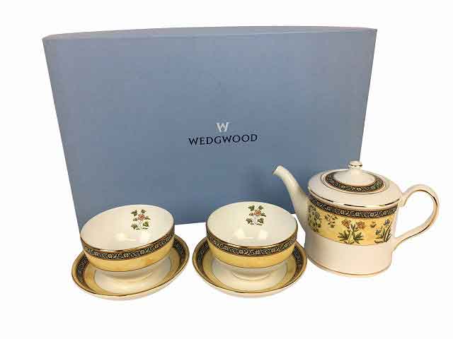 WEDGWOOD/ウェッジウッド インディア ジャパニースカップandお盆 ポット ティーセット 黄色/白いこと【中古】