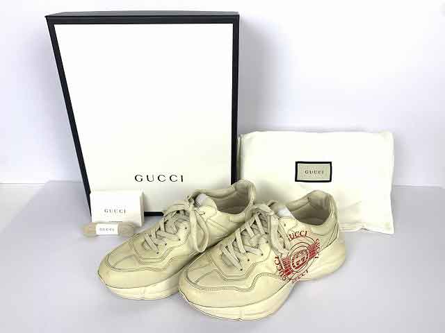 GUCCI / グッチ スニーカー 63607 RHYTON ライトン GGロゴタイプ メンズ 大きさ : 7・1/2 スニーカー 象牙色【中古】