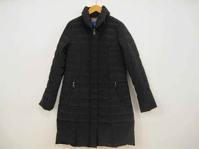 BLUE LABEL CRESTBRIDGE / ブルーレーベル・クレストブリッジ ロング厚地の外套 落ち込む 裏地照合のしるし総柄 大きさ : 36 黒いこと【中古】