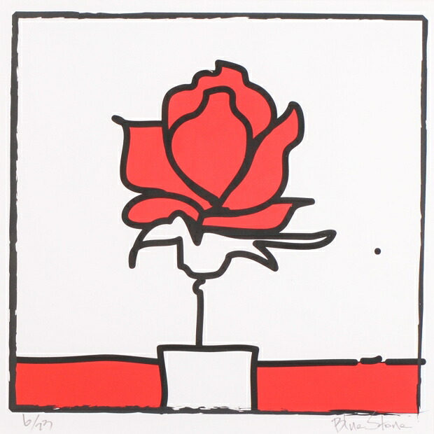 【作家名】ブルー・ストーン【作品名】POP薔薇2・スクエアL・レッド　ポップアート　絵画　薔薇　花　絵　ジークレー　版画　額付き　国内送料無料｜アートギャラリーモトカワ